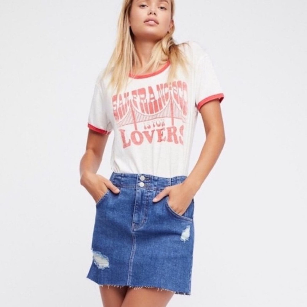 FREE PEOPLE Corsette Distressed Denim Mini Skirt 4